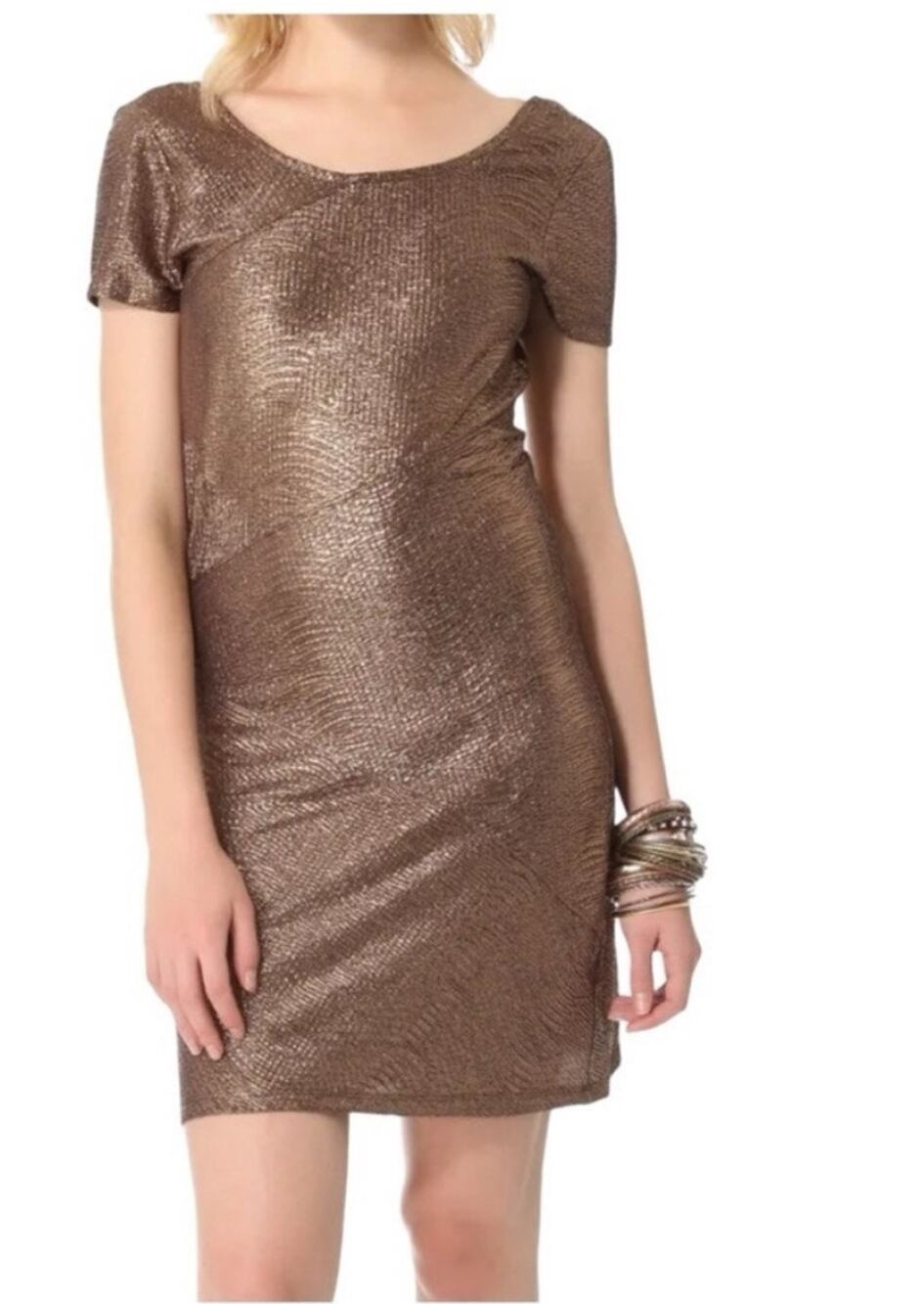 Free People Brown Gold Moonage Daydream bronze Short Sleeve Dress Size Small